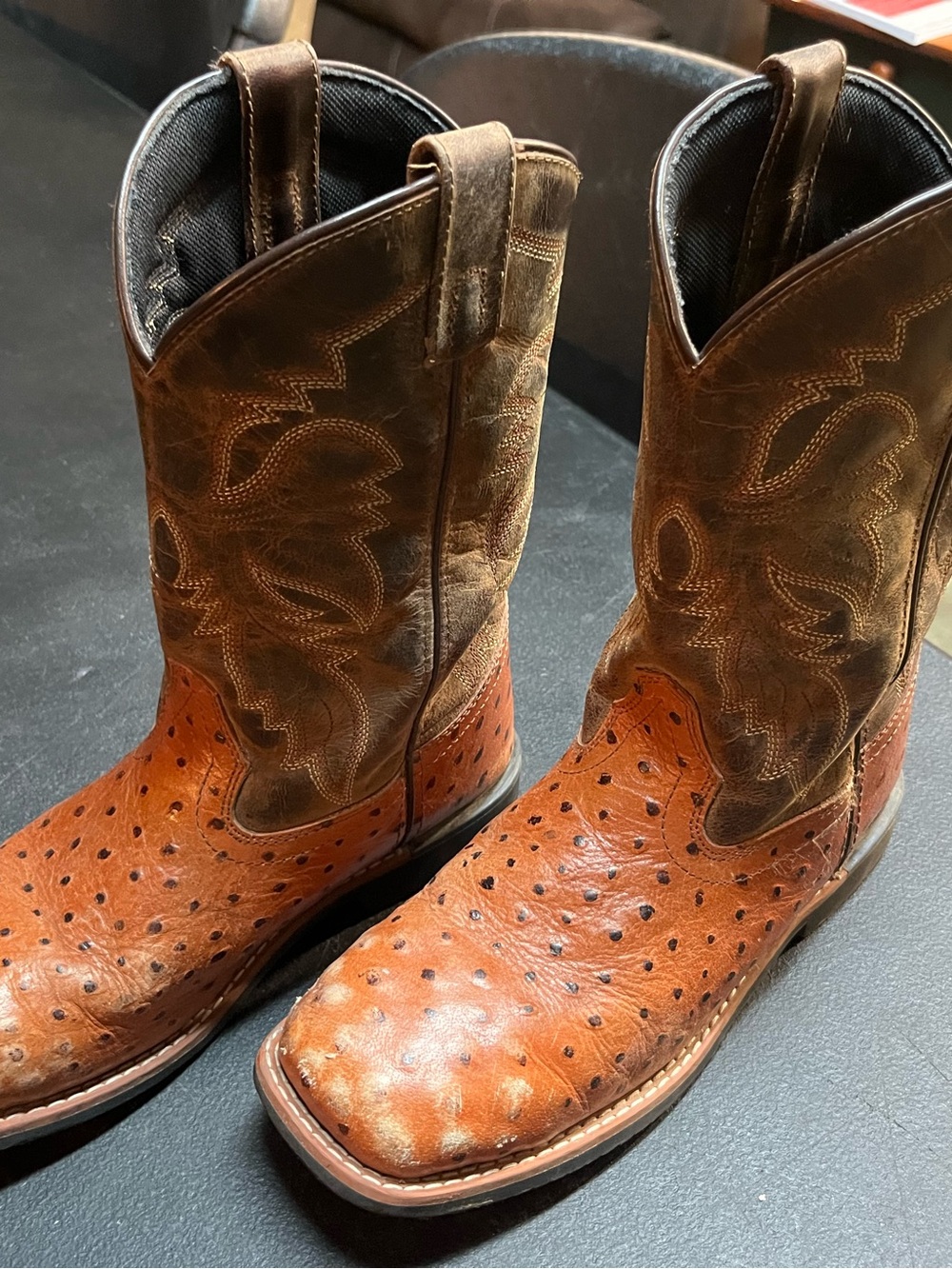 Youth boys  Two-Tone Brown Cowboy Boots - Distressed Leather